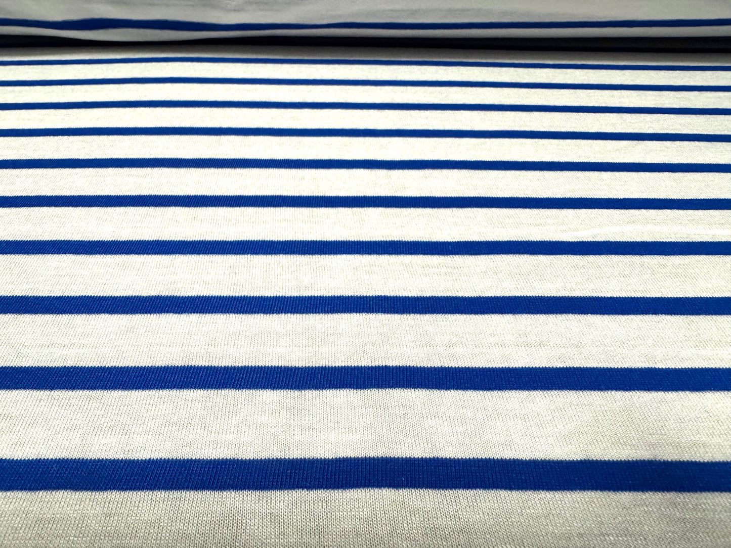 Viscose blend single jersey fabric, per metre - Breton stripe - blue & white