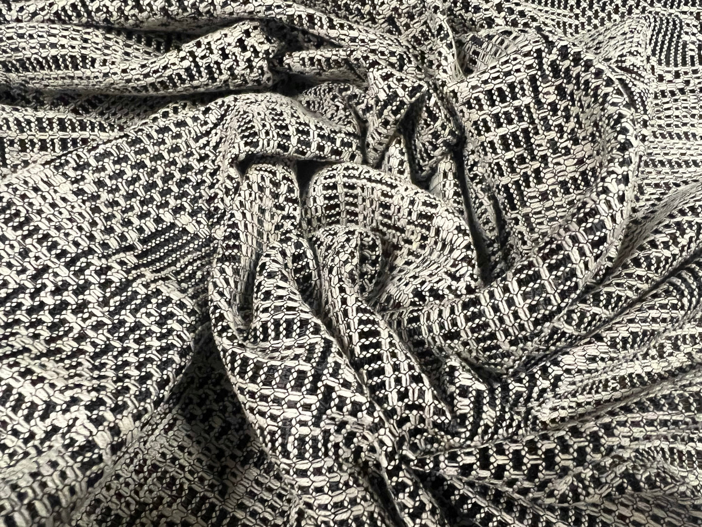 Jacquard mesh jersey fabric, per metre - stars design - grey