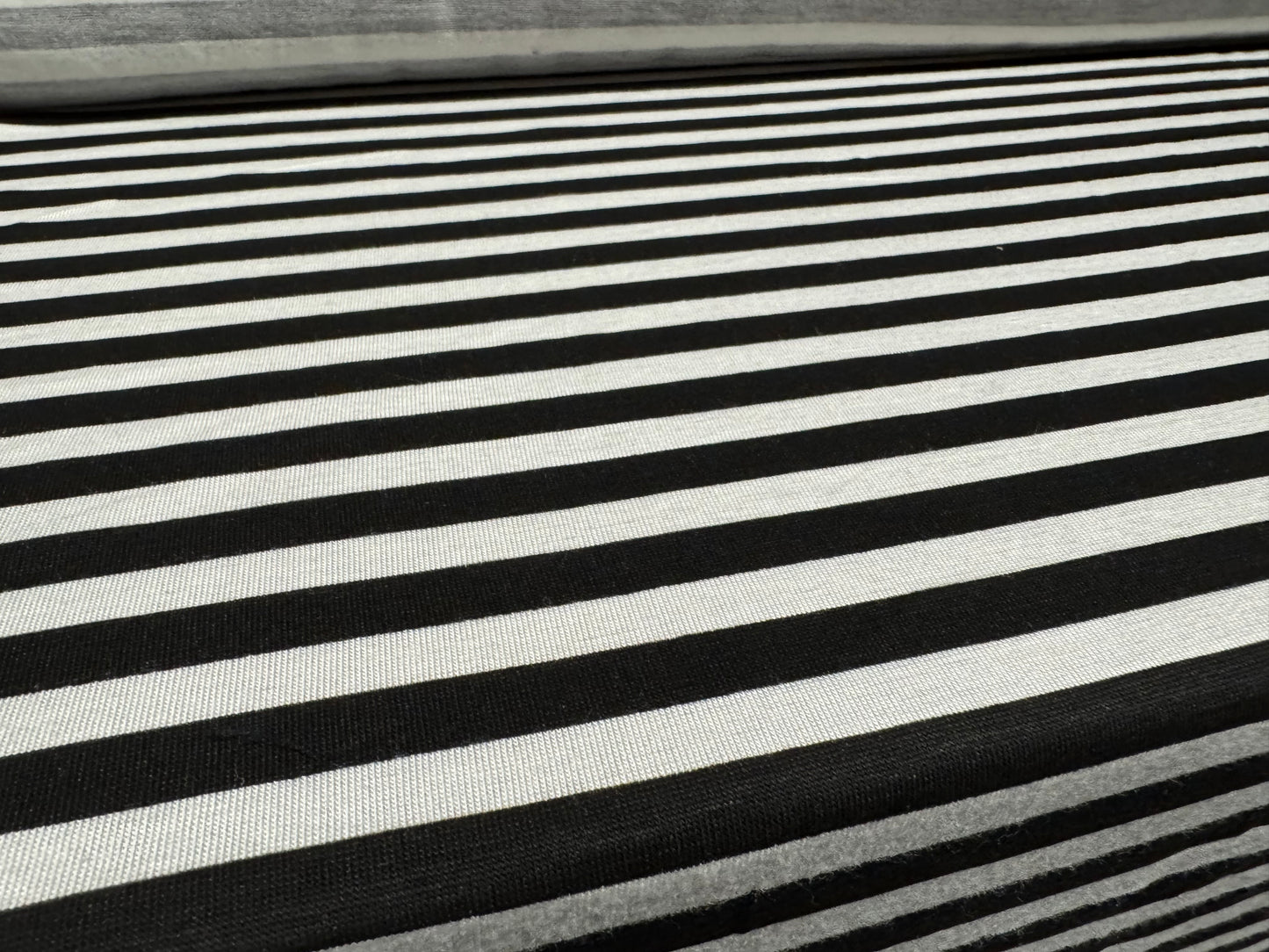 Viscose spandex stretch single jersey fabric, per metre - stripe print - black & white