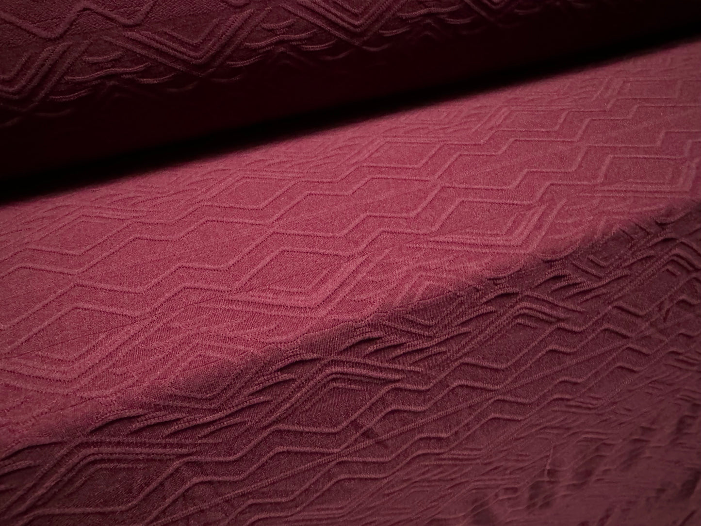 Stretch spandex jersey fabric, per metre - Aztec stripe jacquard - plum