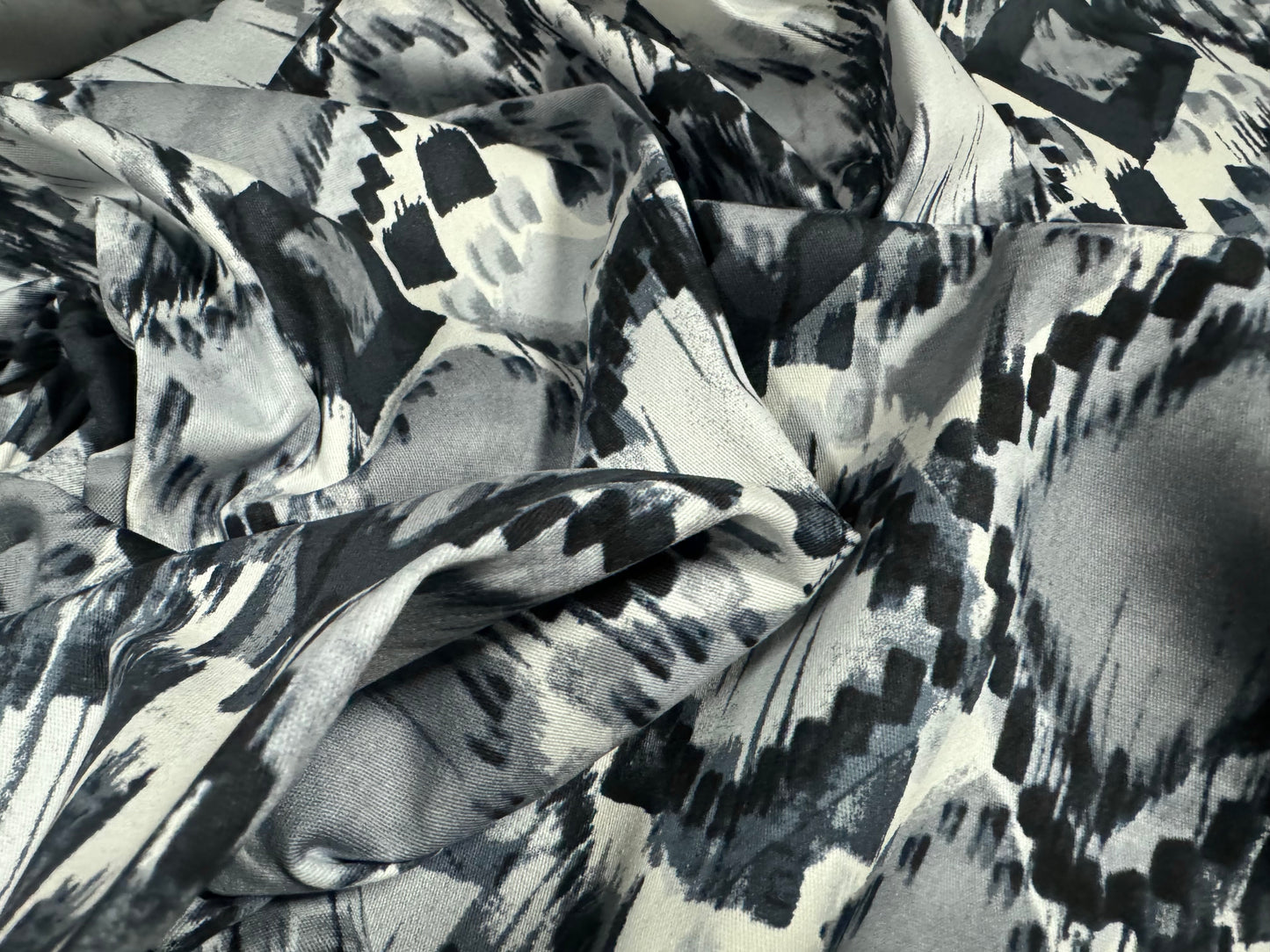 Stretch cotton twill woven fabric, per metre - Ikat print - grey