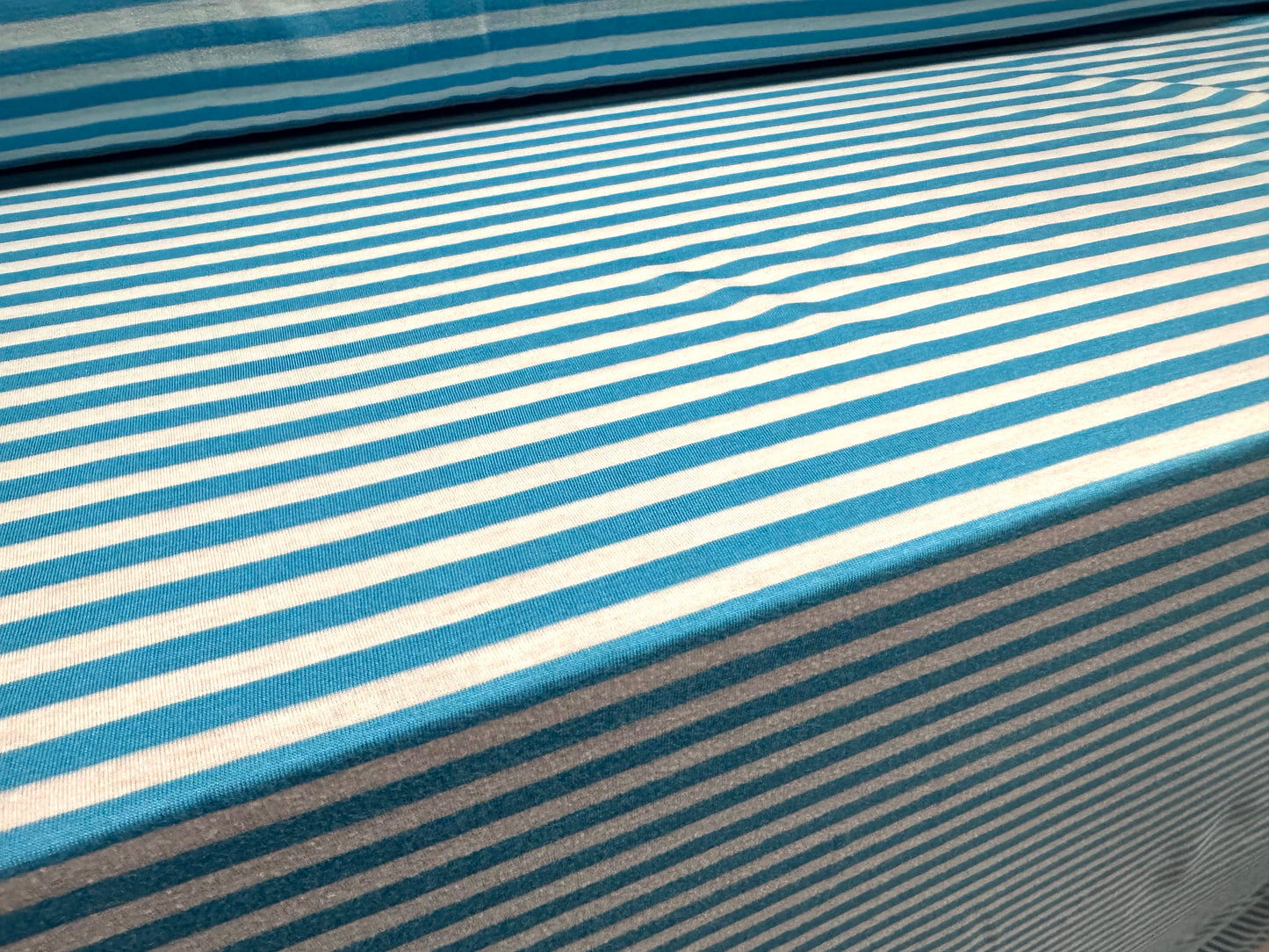 Viscose single jersey fashion fabric, per metre - stripe - sky blue & white