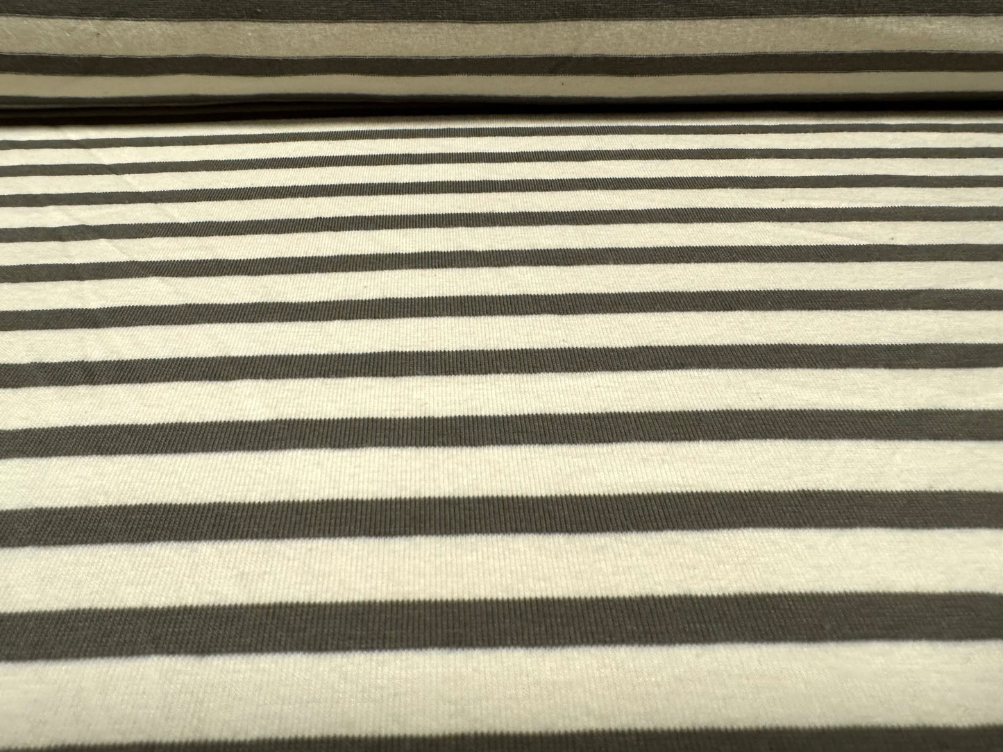 Viscose spandex stretch single jersey fabric, per metre - stripe - khaki & cream