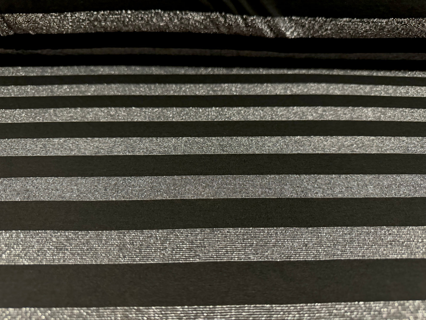 Metallic single jersey fashion fabric, per metre - stripe - black with nickel lurex