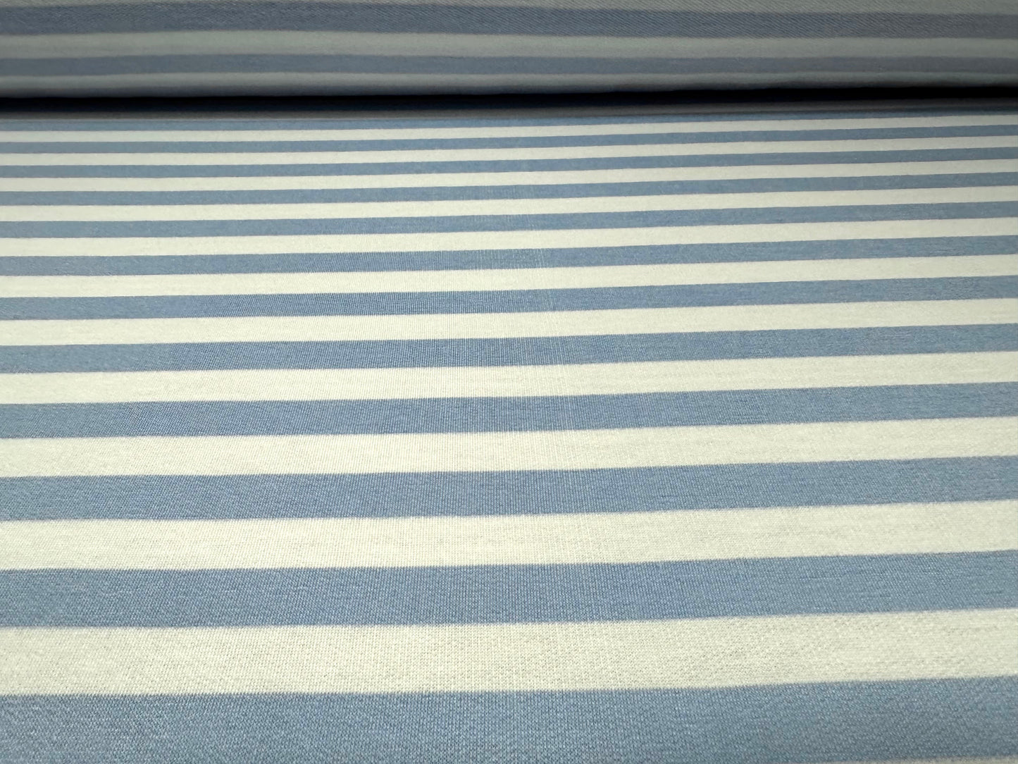 Soft handle French Terry loopback jersey fabric, per metre - Stripe - Sky blue & white