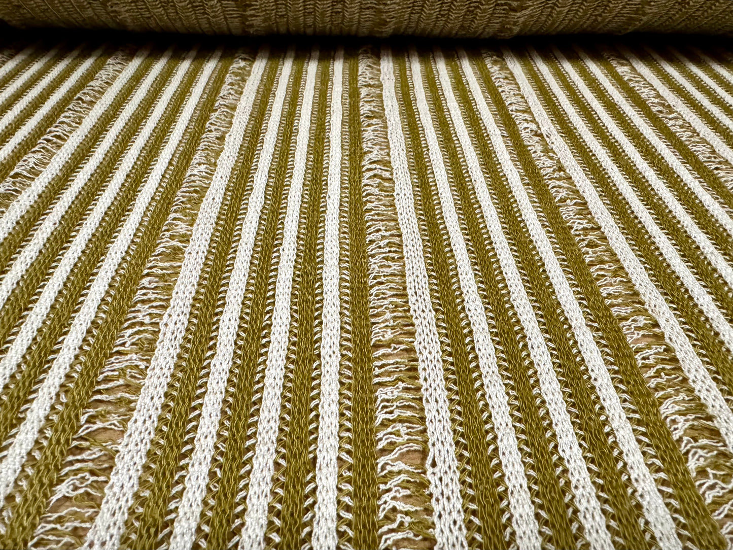 Knitwear jersey fabric, per metre - frayed stripe - olive