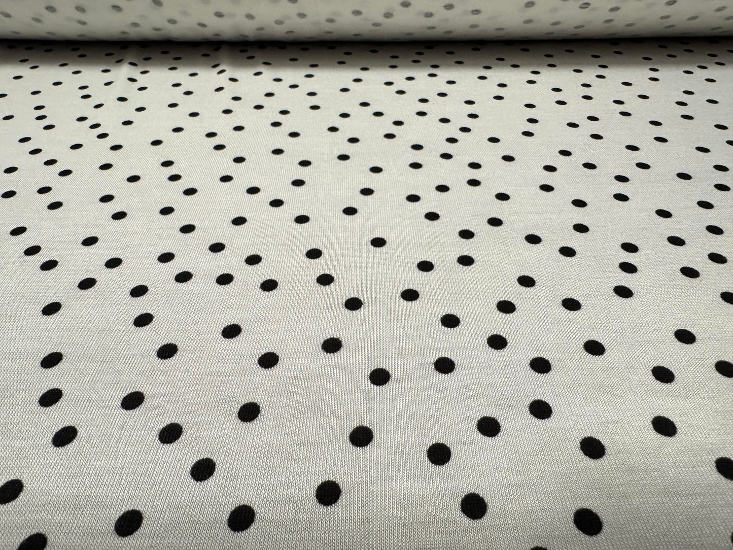 Viscose spandex stretch single jersey fabric, per metre - spot print - white & black