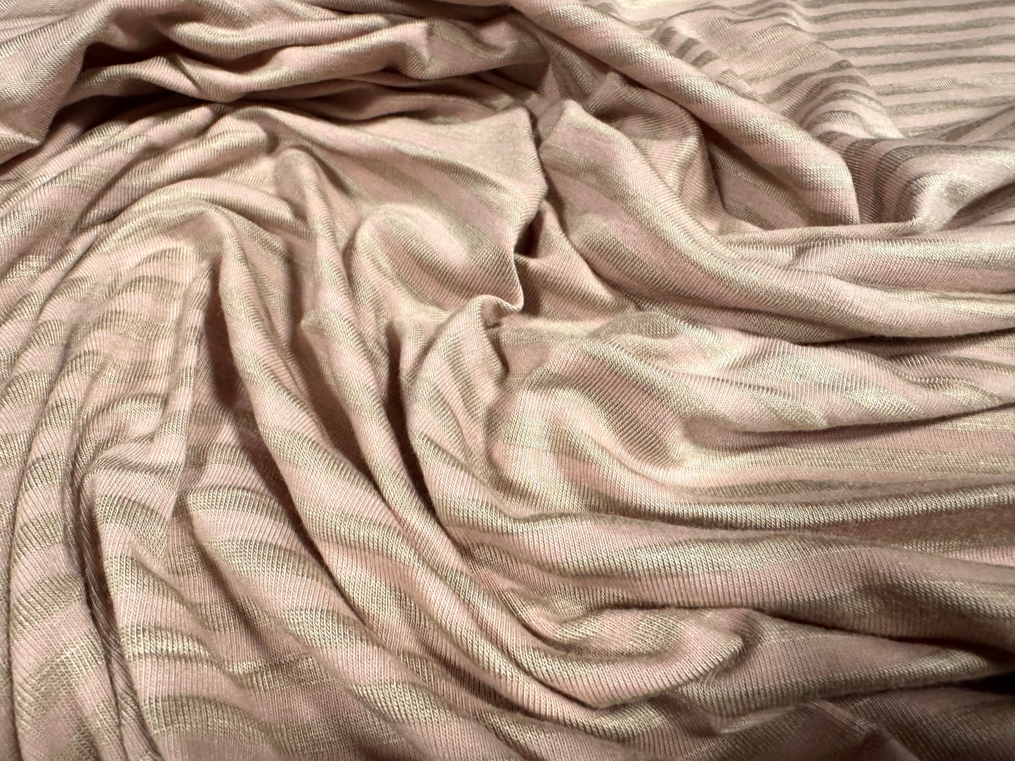 Viscose spandex stretch single jersey fabric, per metre - stripe - rose & stone