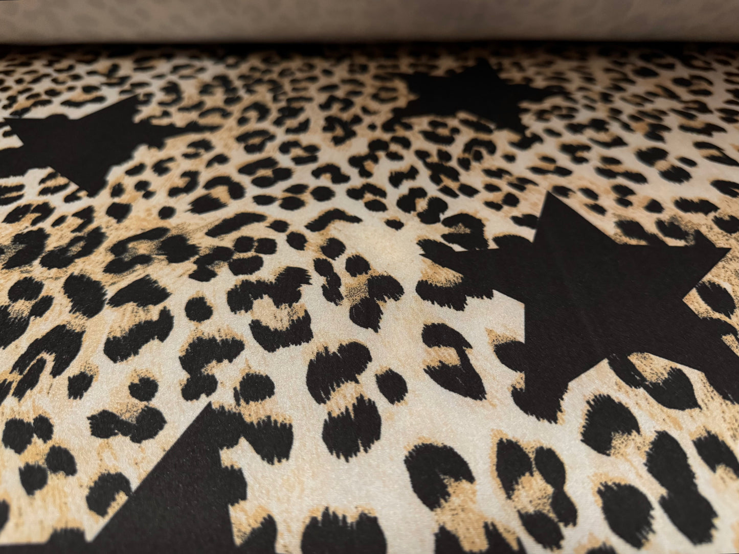 Swimwear stretch spandex jersey fabric, per metre - stars & leopard print - light gold