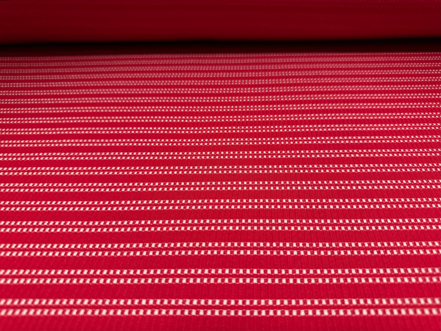 Stretch Spandex rib jersey fabric, per metre - broken stripe - red & white