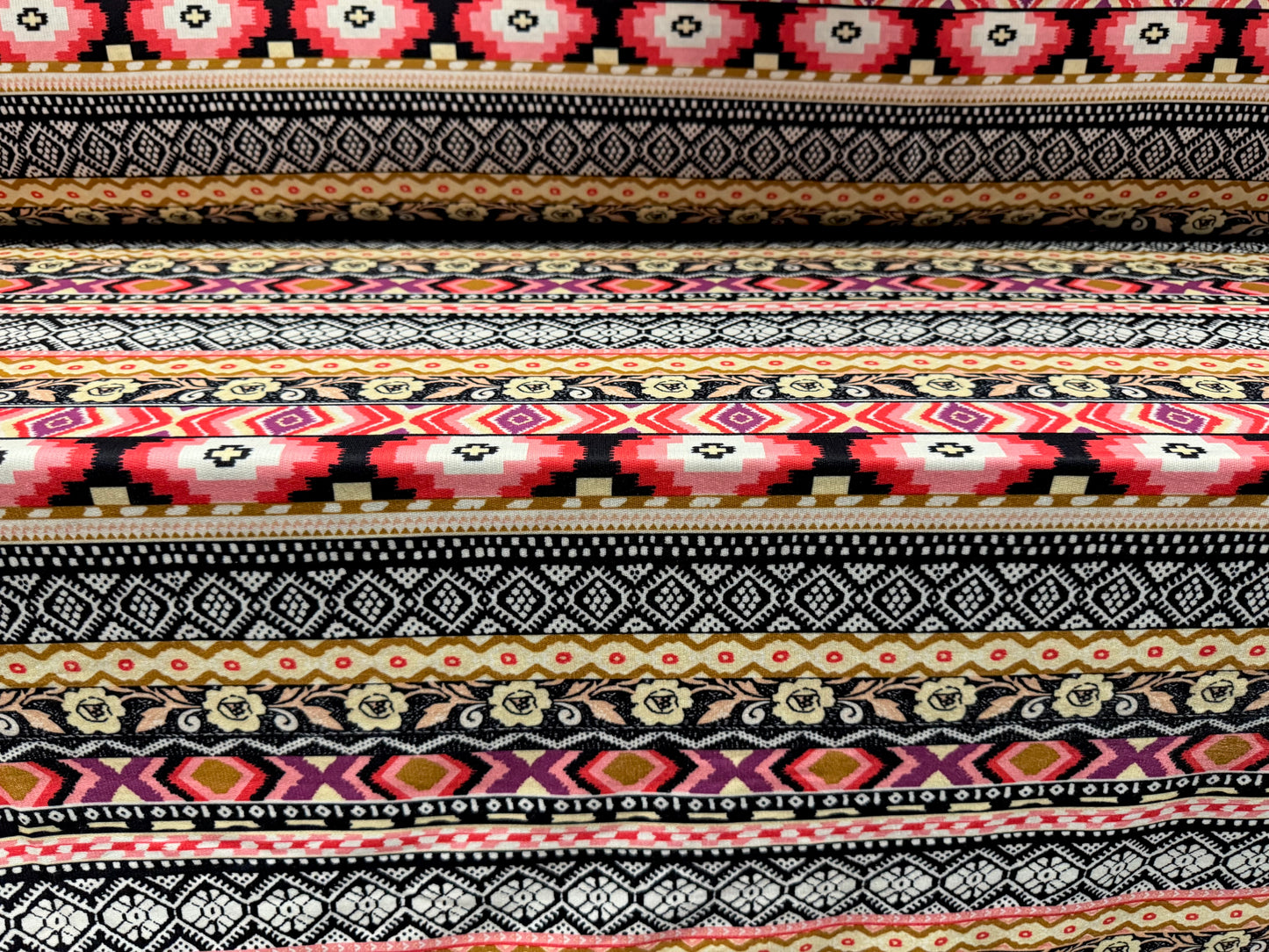 French Terry loopback sweatshirt jersey fabric, per metre - Gaucho stripe print - black cream & pink