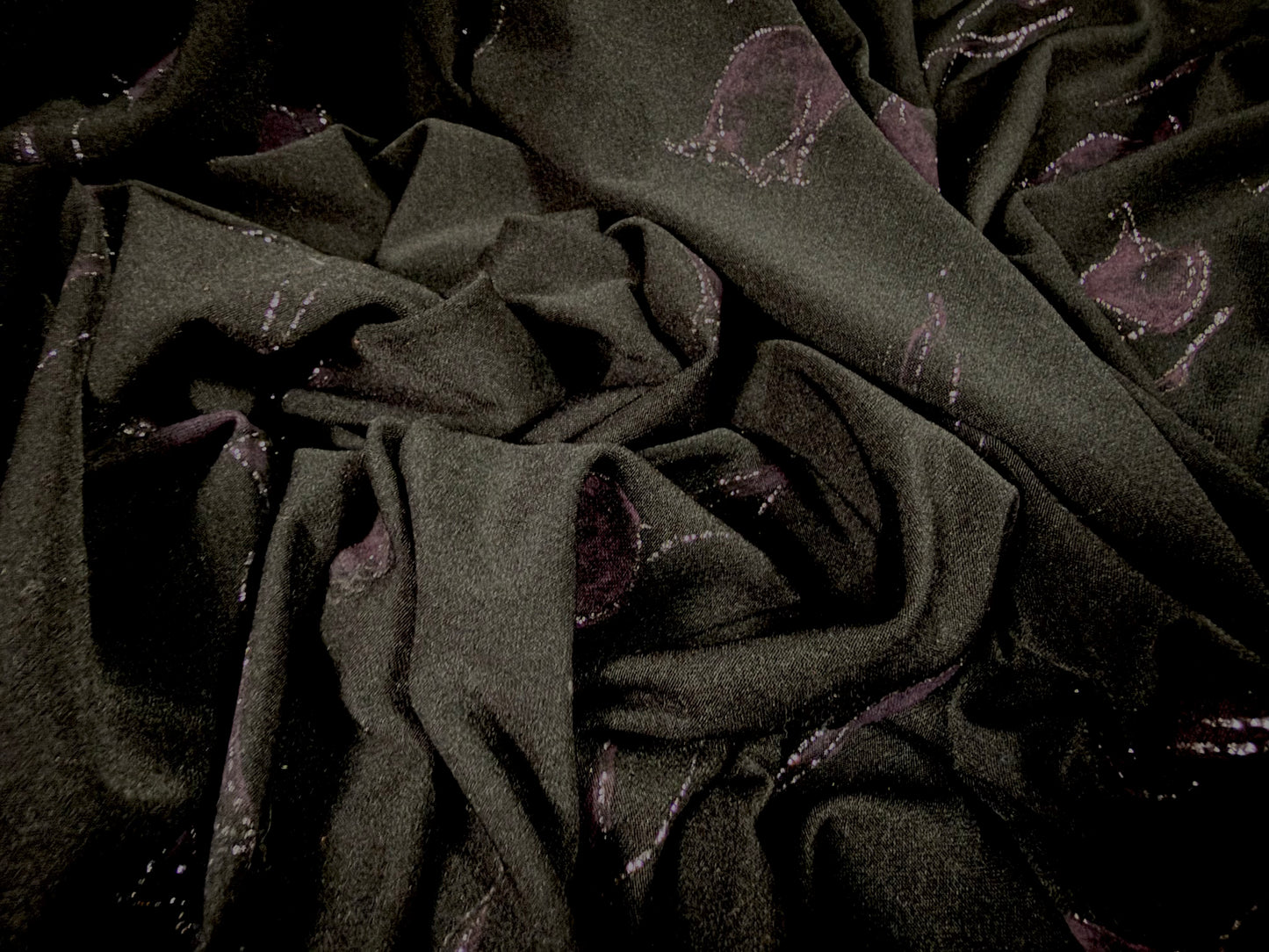 Metallic stretch single jersey fabric, per metre - glitter tulip print - black & purple