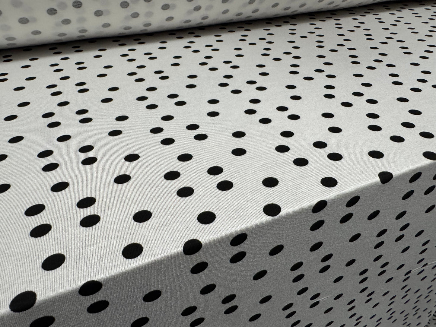 Viscose spandex stretch single jersey fabric, per metre - spot print - white & black