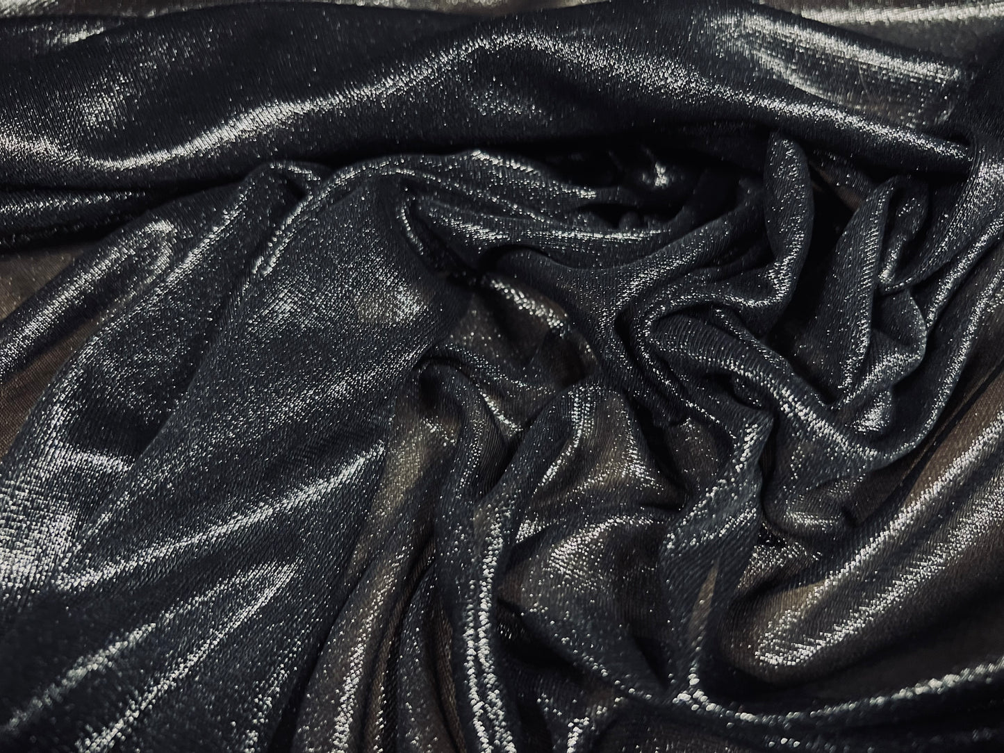 Metallic super fine mesh fabric, per metre - black with silver foil finish
