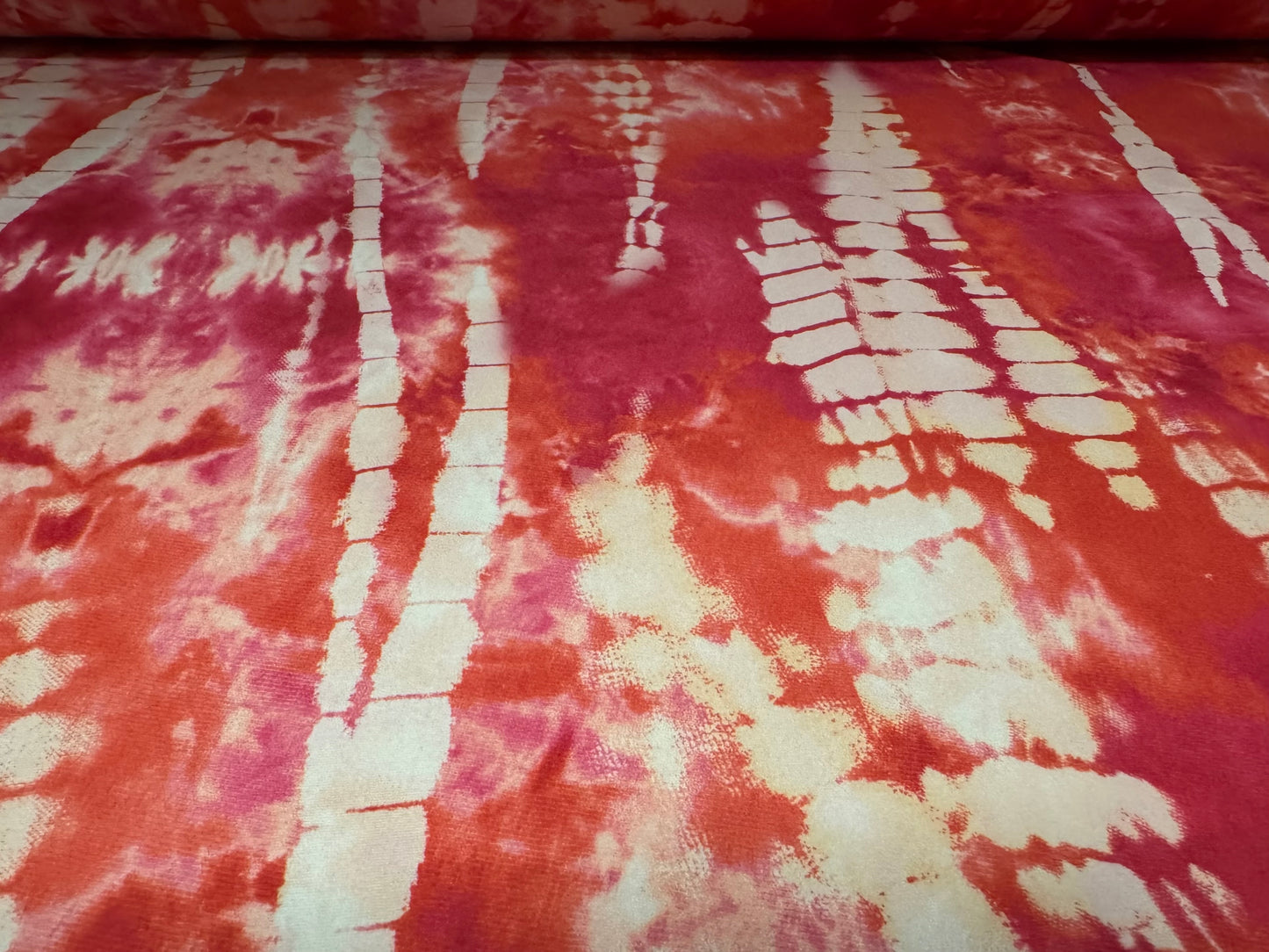Matt swimwear stretch spandex jersey fabric, per metre - stylised crocodile print - raspberry & coral