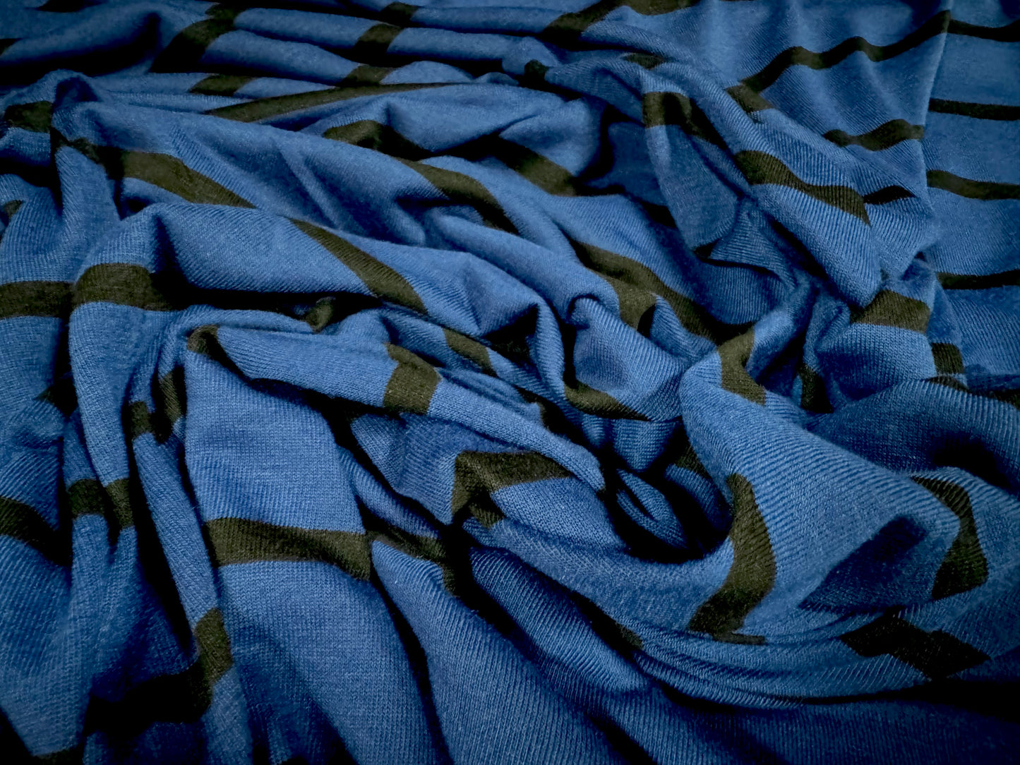 Single jersey fashion fabric, per metre - stripe - black & sapphire blue