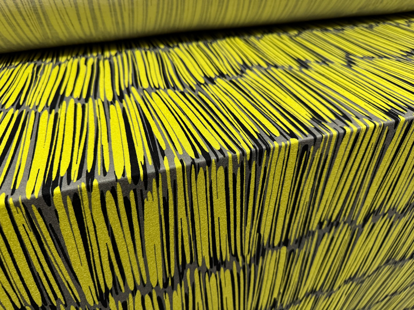 Viscose spandex stretch single jersey fabric, per metre - Bamboo Forest print - yellow & grey