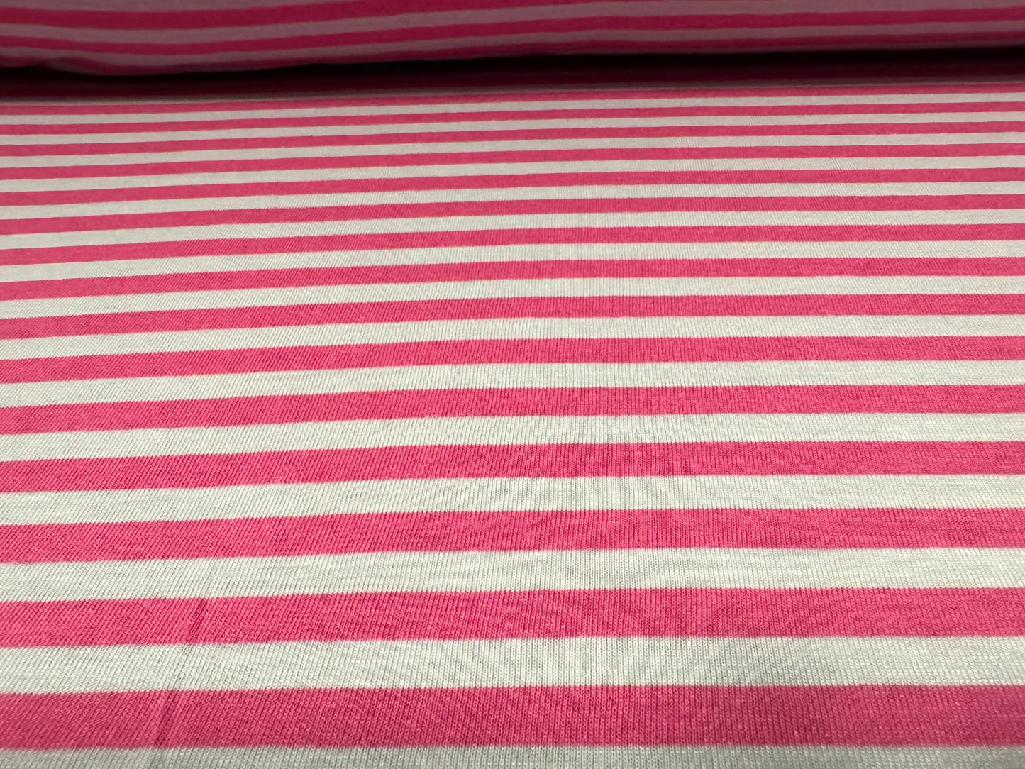 Viscose spandex stretch single jersey fabric, per metre - stripe - pink & light grey