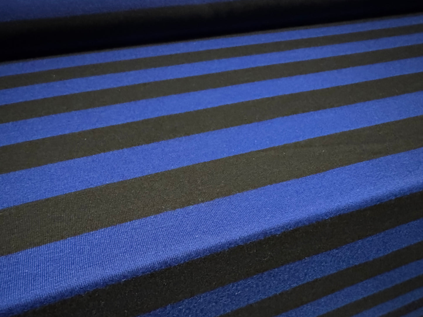 Viscose blend single jersey fabric, per metre - awning stripe - Royal blue & black