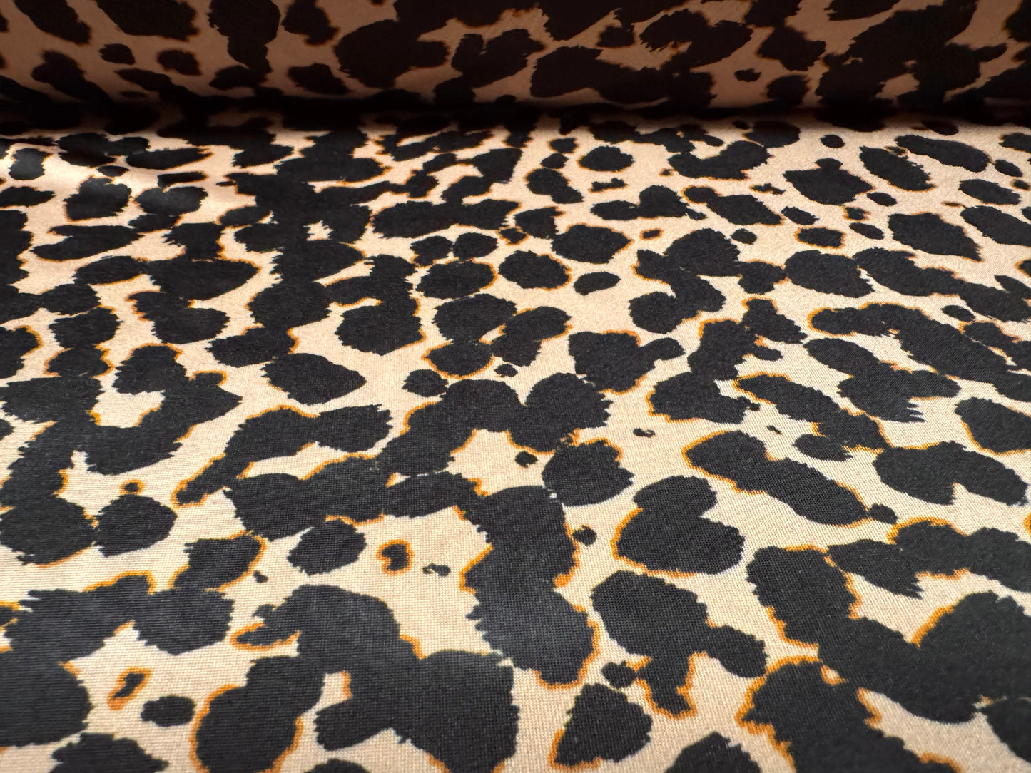 Soft touch stretch spandex single jersey fabric, per metre - cheetah print - rose gold