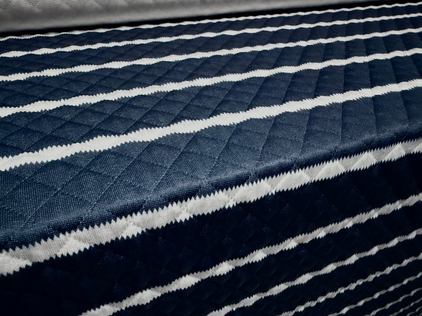 Double jersey stretch fashion fabric, per metre- mock quilted stripe - navy & white