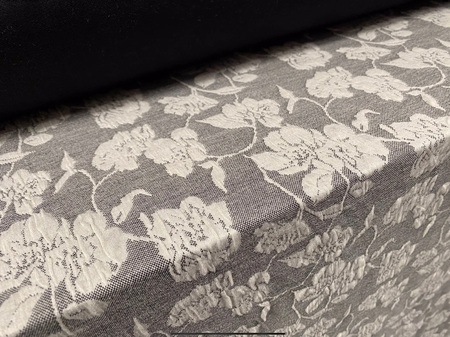 Stretch spandex double jersey fabric, per metre - floral jacquard - grey
