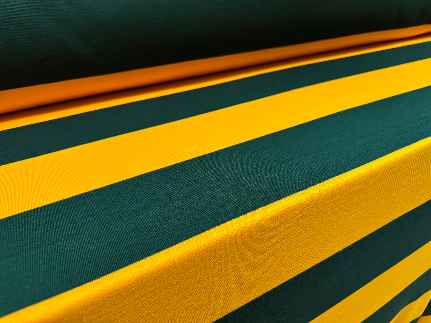 Knitwear jersey fabric, per metre - Rugby stripe - green & gold