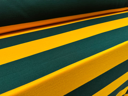 Knitwear jersey fabric, per metre - Rugby stripe - green & gold