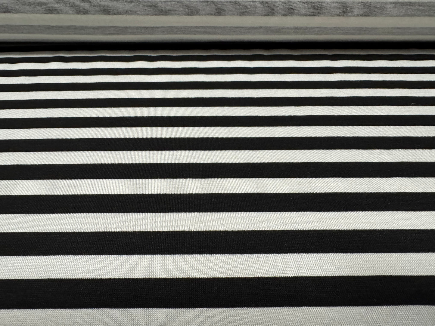 Viscose spandex stretch single jersey fabric, per metre - stripe print - black & white