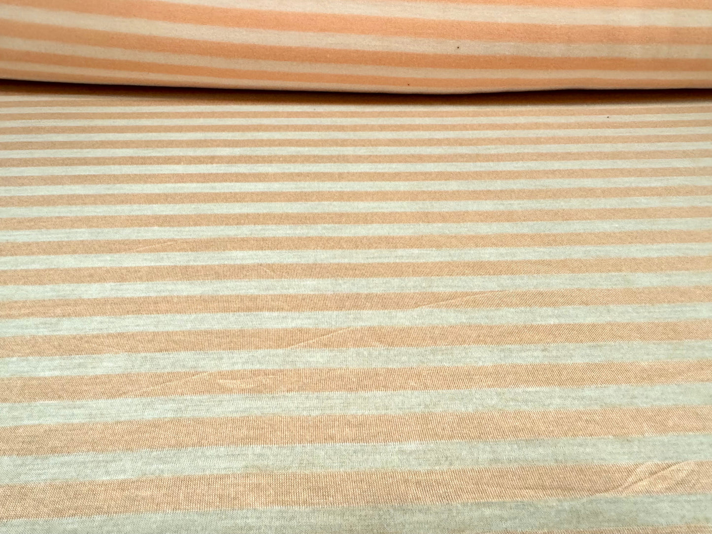 Lightweight viscose single jersey fabric, per metre - stripe - peach & ivory