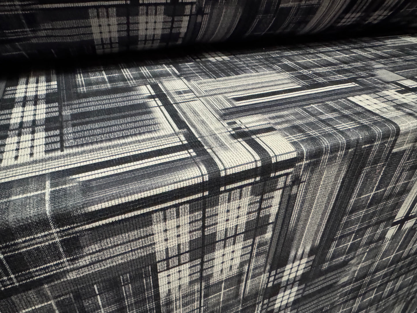 Chenille upholstery fabric, per metre - geometric print - grey