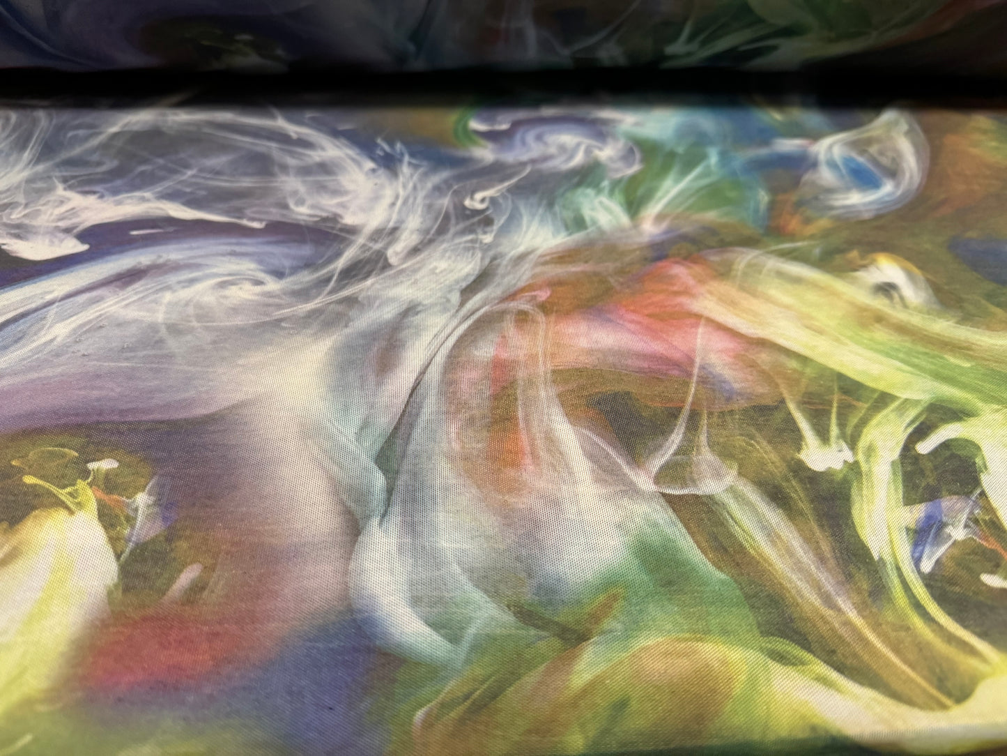 Power mesh net sheer stretch spandex fabric, per metre - paint explosion swirl print