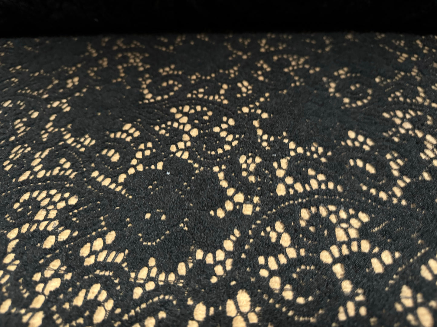 Flocked lace dress fabric, per metre - paisley flower - black