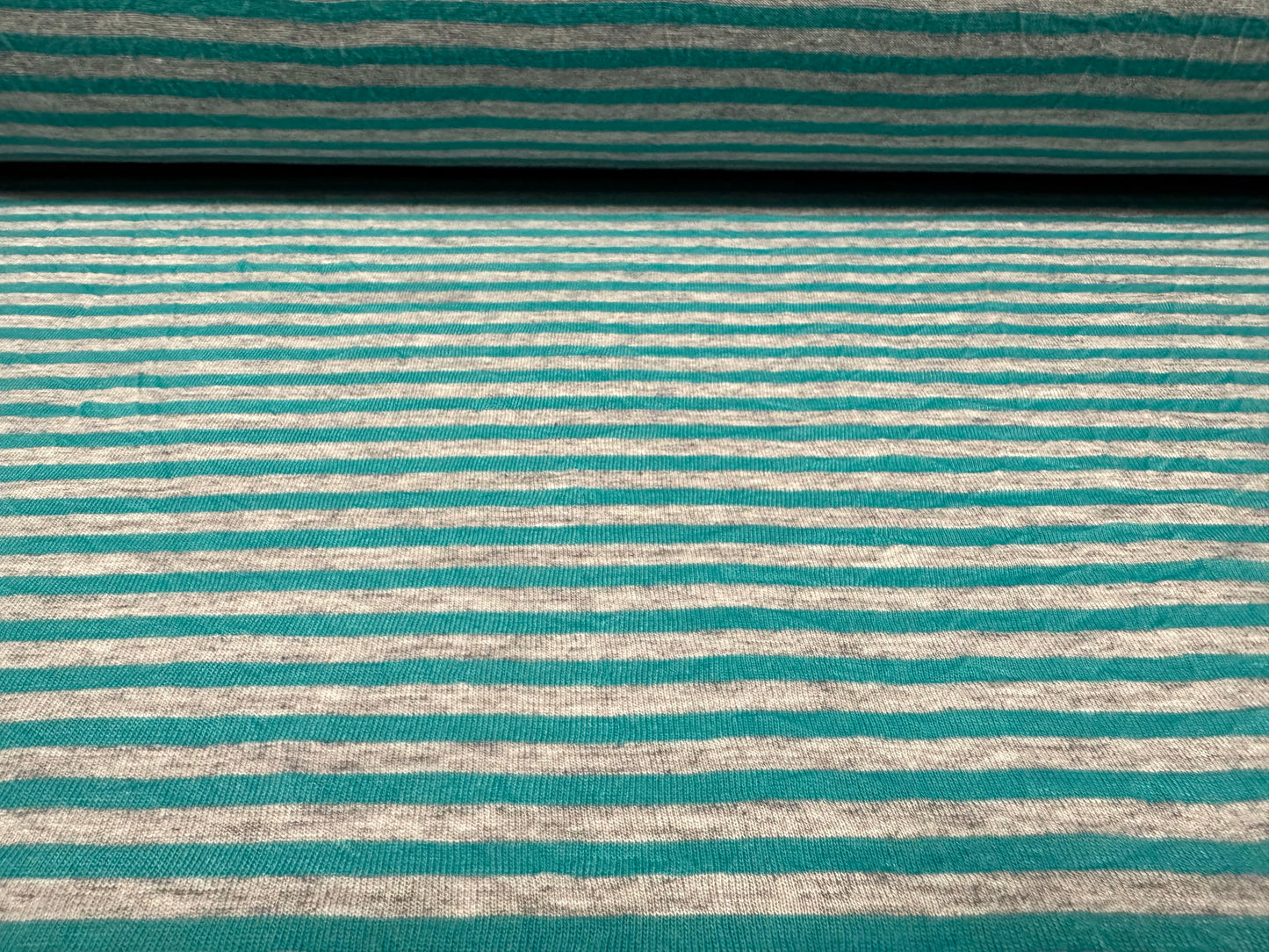 Stretch viscose blend single jersey fabric, per metre - stripe - green & grey marl