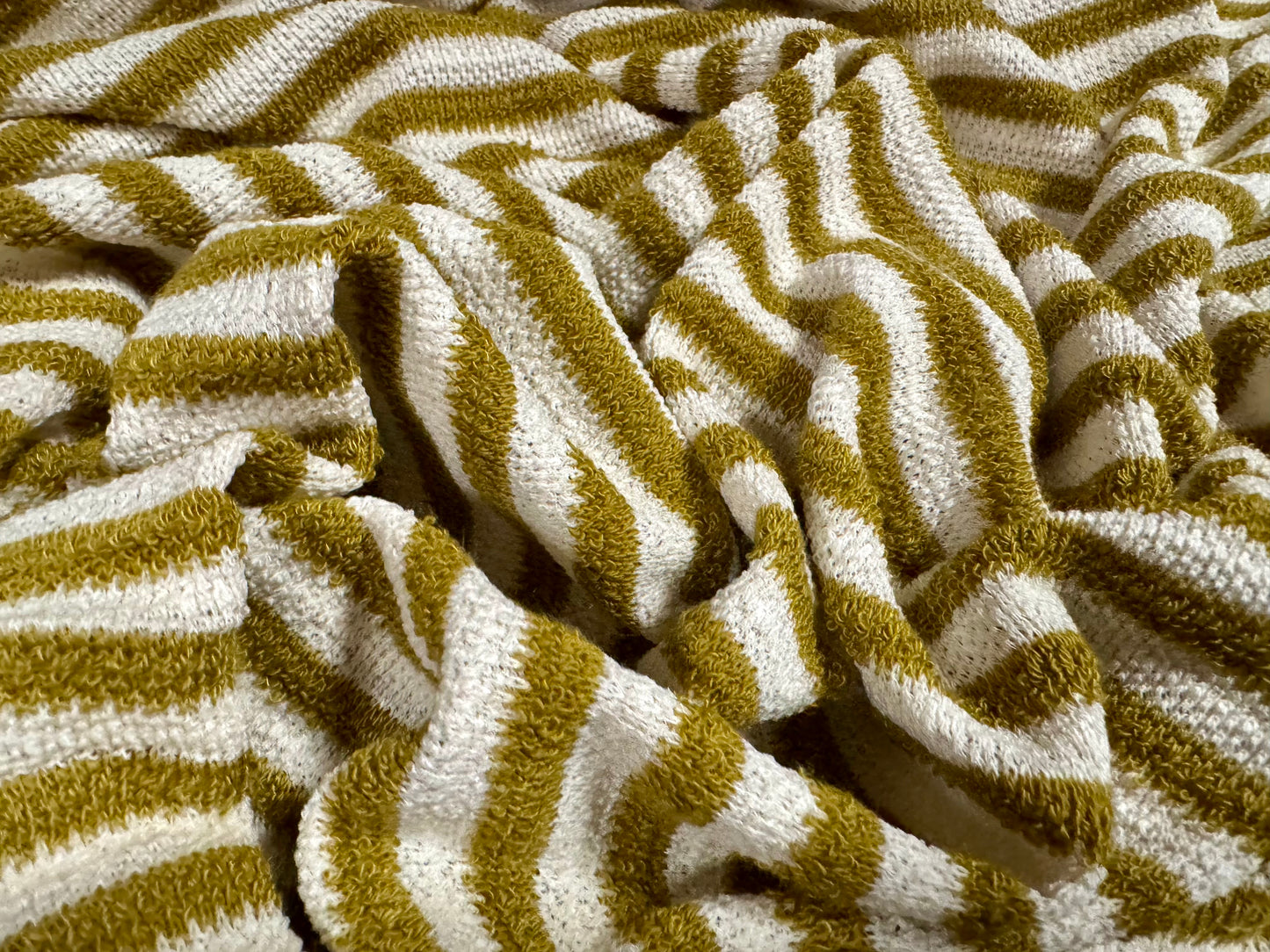 Knitwear jersey fabric, per metre - stripe - mustard & cream