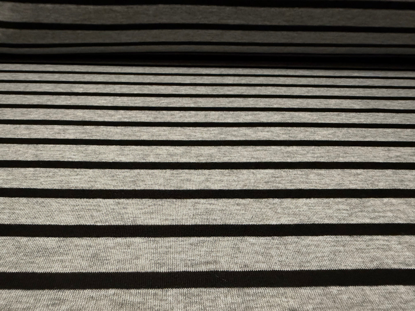 Viscose spandex stretch single jersey fabric, per metre - stripe - grey marl & black