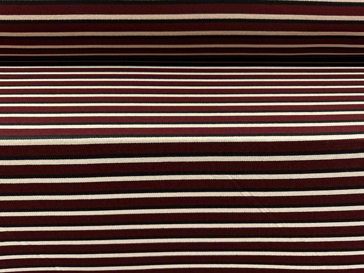 Stretch crepe jersey dress fabric, per metre - stripe - burgundy & cream