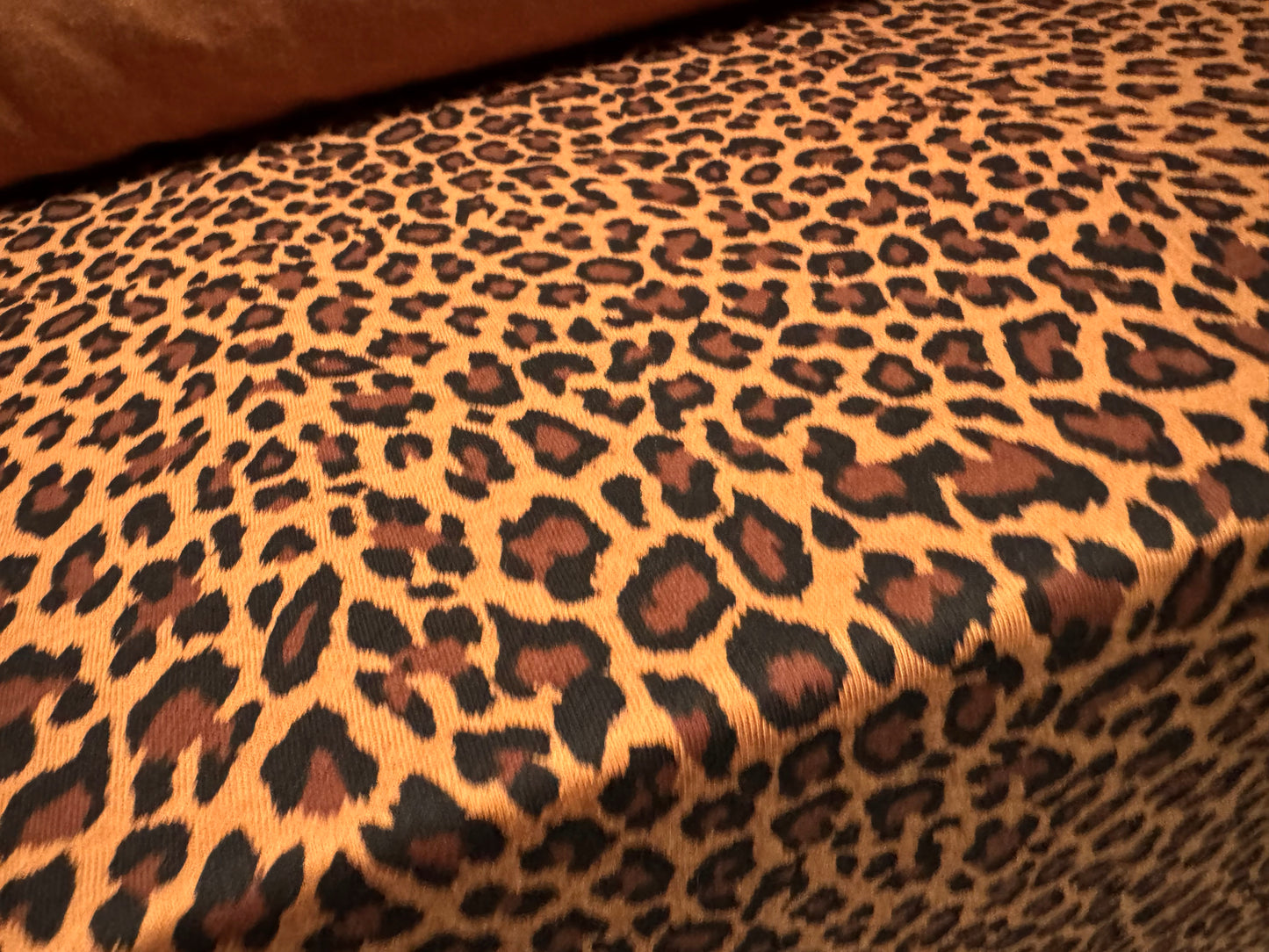 Viscose spandex stretch jersey fabric, per metre - leopard print - caramel
