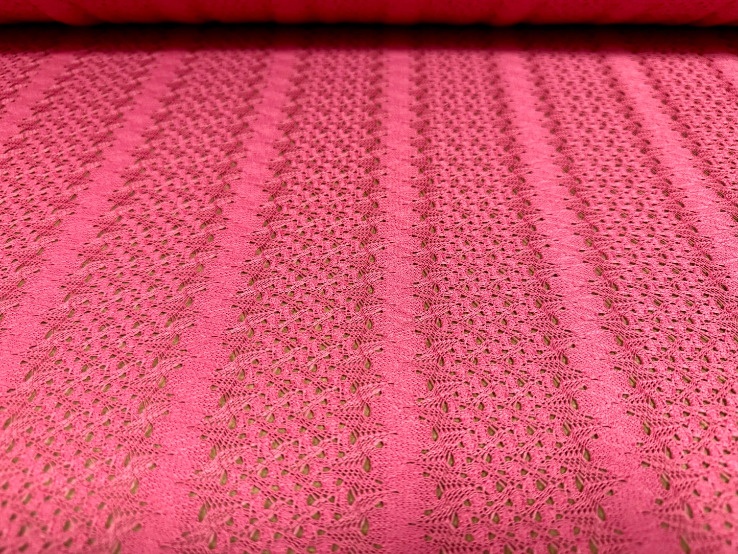 Crochet lace dress fabric, per metre - abstract stripe - pink