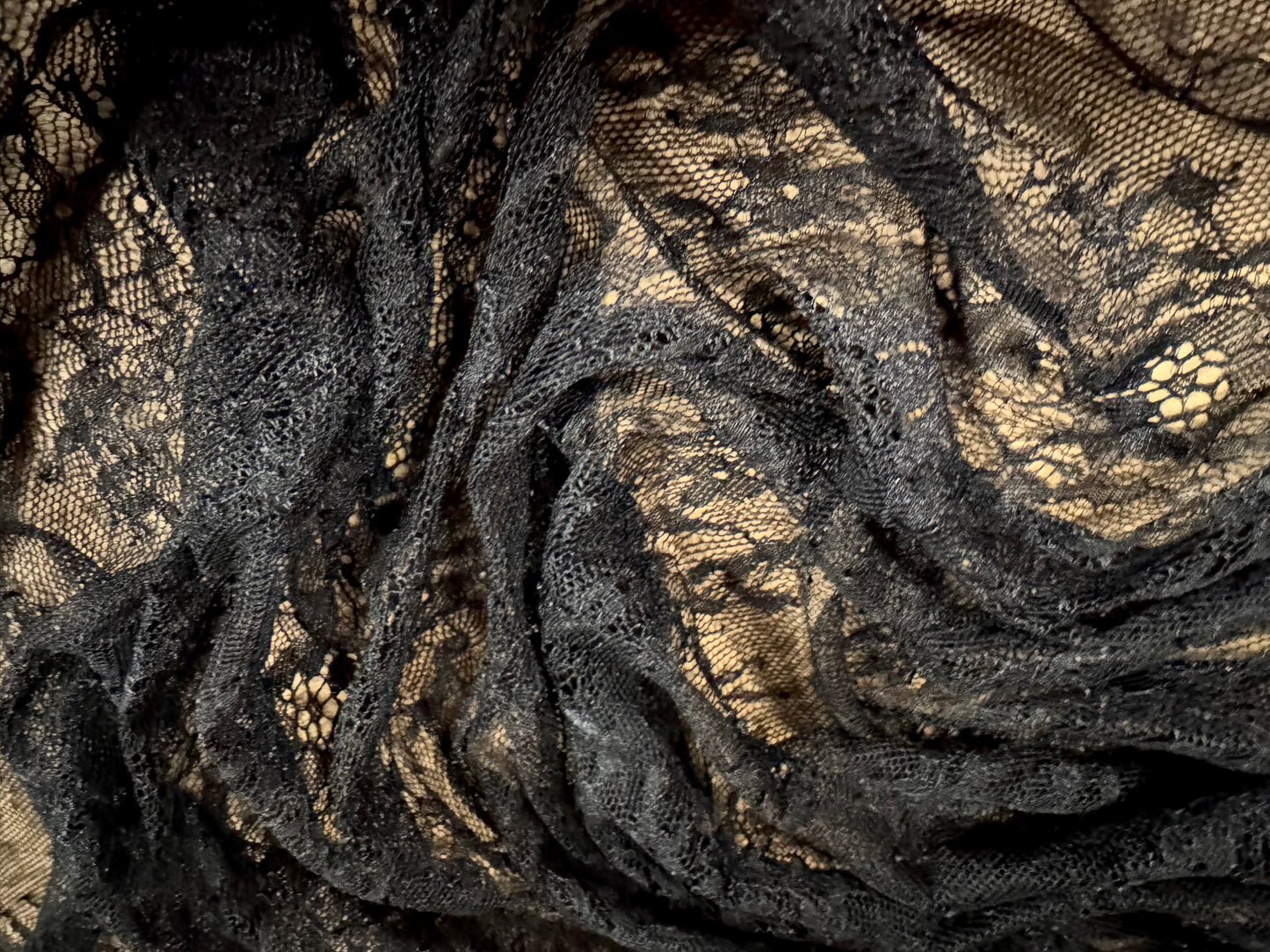 Lightweight mesh lace fabric, per metre - wildflower design - black