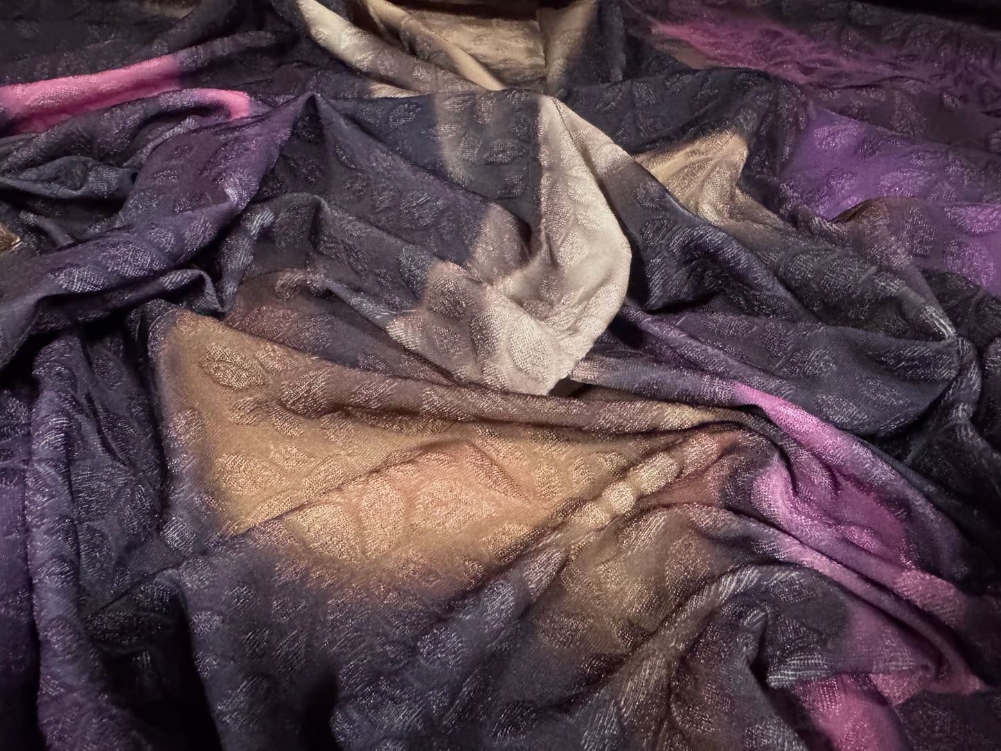 Stretch spandex jersey jacquard fabric, per metre - dreamscape print - purple & pink