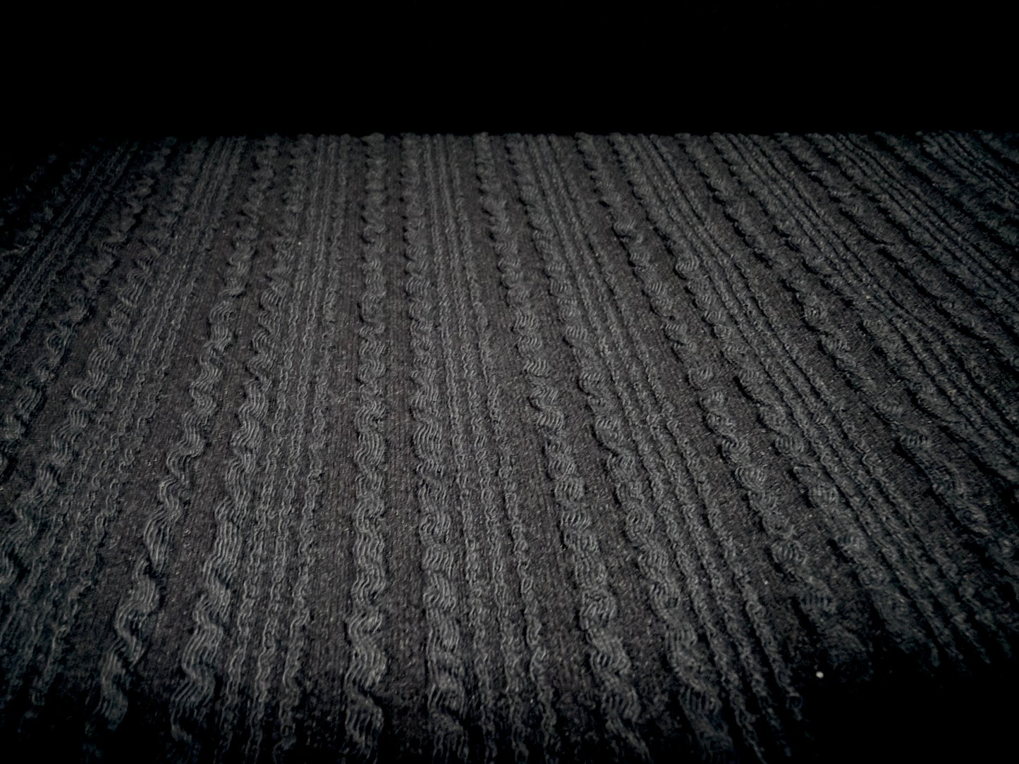 Cable knit stretch spandex rib jersey fabric, per metre - black