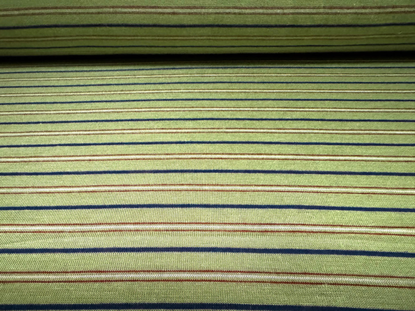 Soft handle single jersey fabric, per metre - stripe - pea green & navy