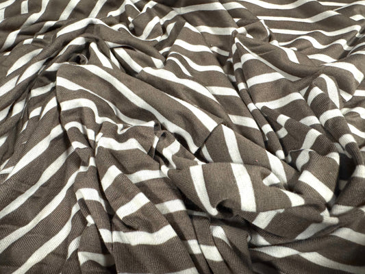 Viscose single jersey fashion fabric, per metre - stripe - taupe & ivory