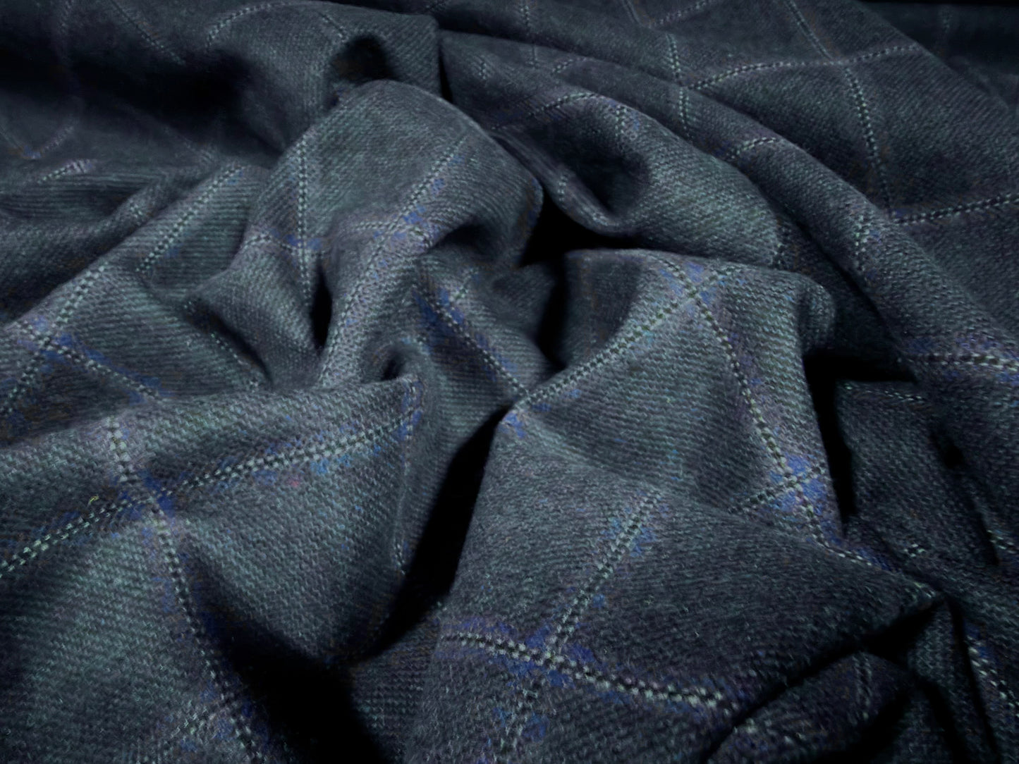 Wool tweed suiting jacket fabric, per metre - check - French Navy