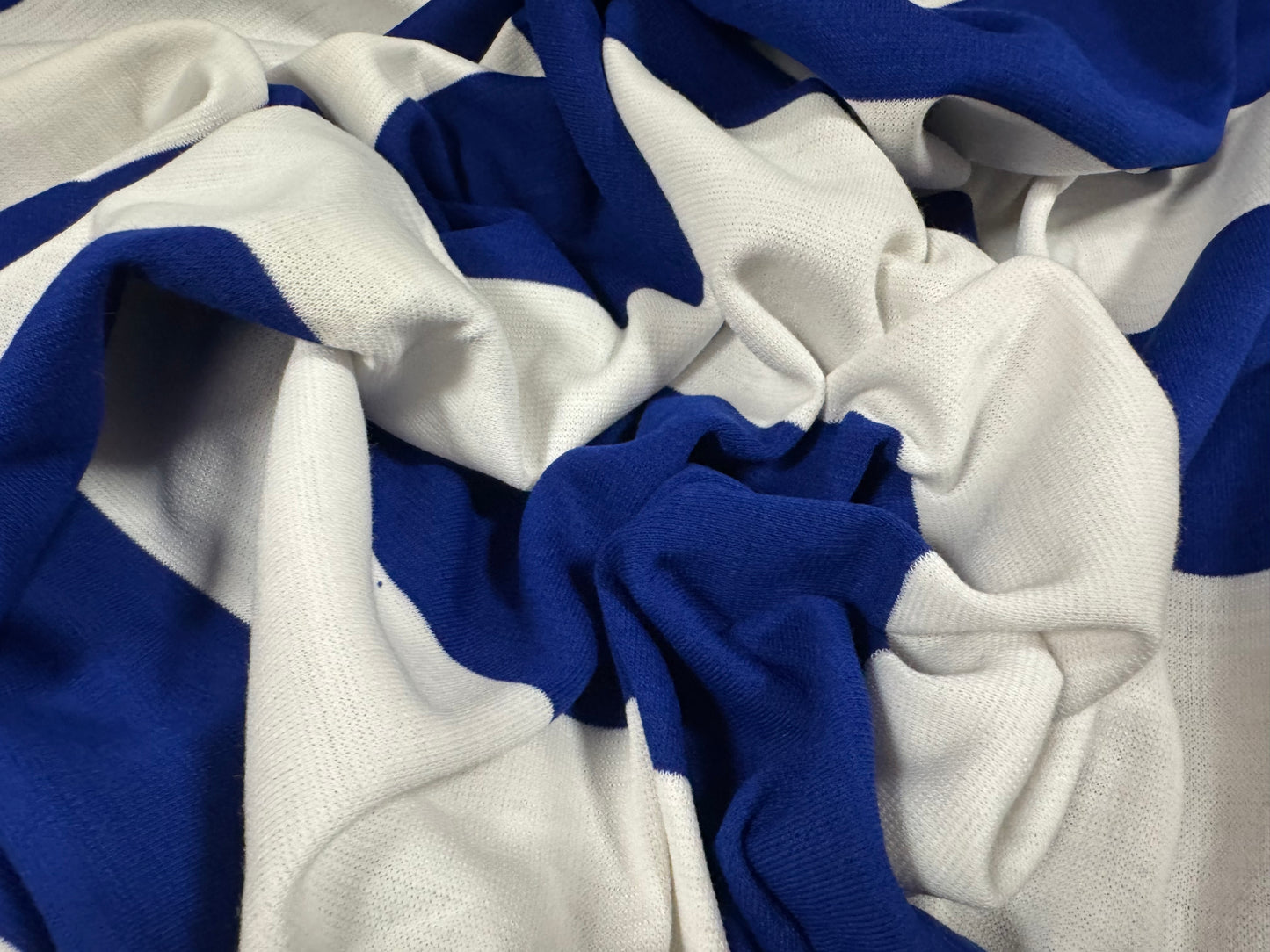 Knitwear jersey fabric, per metre - Rugby stripe - cobalt blue & white