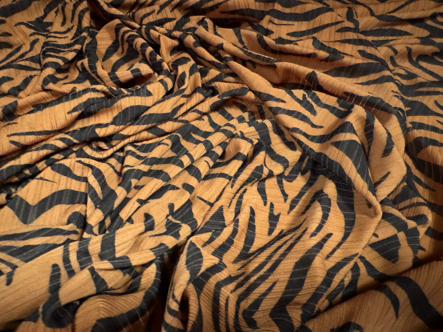 Stretch spandex ribbed jersey fabric, per metre - zebra print - toffee