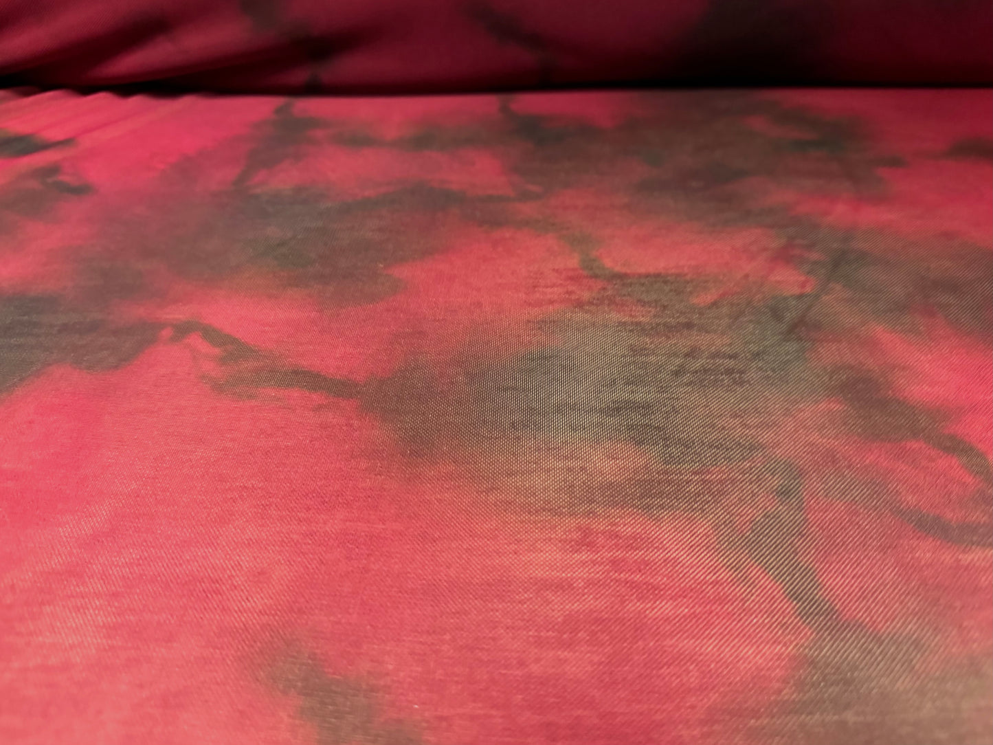 Power mesh net stretch spandex fabric, per metre - abstract print - crimson & black