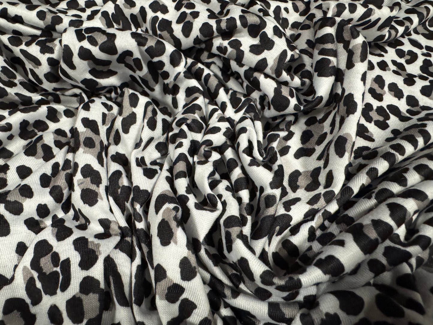 Soft handle single jersey fashion fabric, per metre - snow leopard print