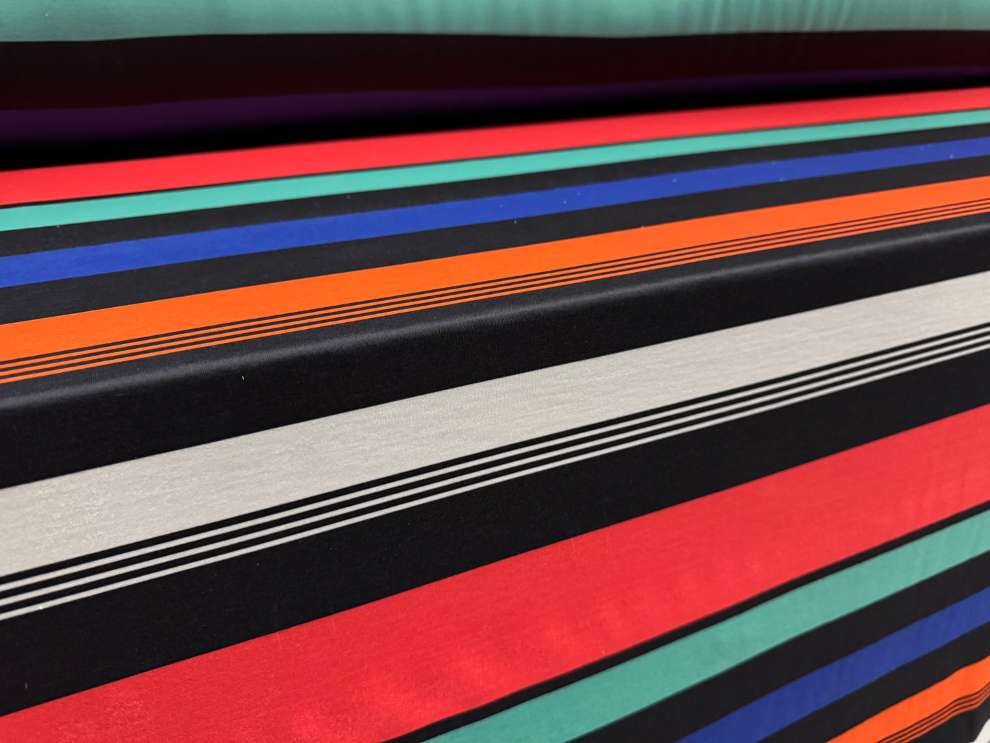 Stretch spandex interlock jersey fabric, per metre - multicolour stripes print